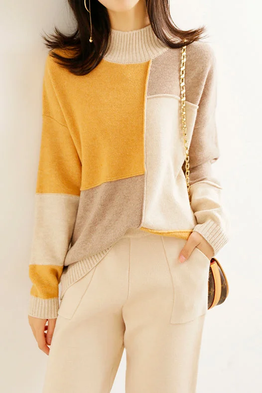 Bottle Neck Multi-color Contrast Sweater Pullover - Casual, Body Cover - 3 Colors Available