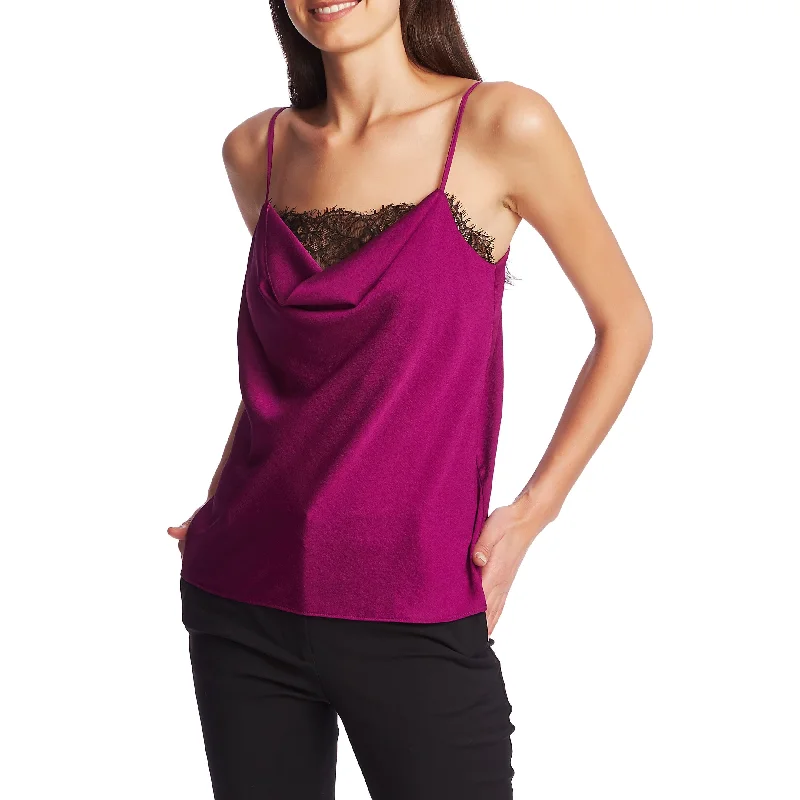 1.State Women's Lace Inset Hammered Satin Camisole Top -Purple Size Small