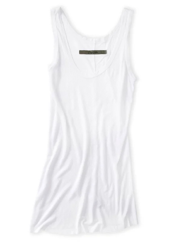 Silk Rib Tunic Tank In White