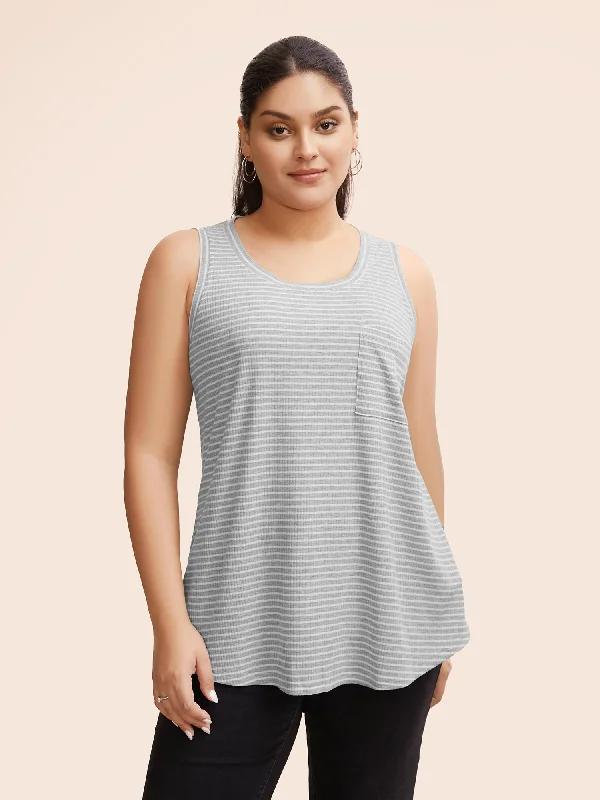 Striped Pocket Arc Hem Tank Top