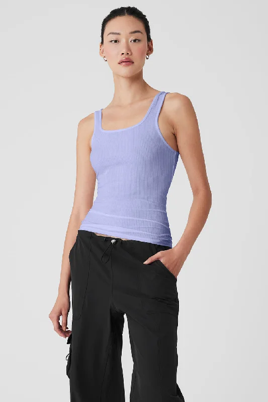 Ribbed Sea Coast Scoop Neck Tank - Lilac Blue