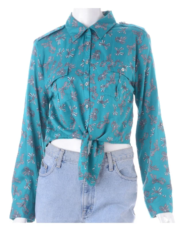 Label Cropped Jessie Tie Front Patterned Shirt