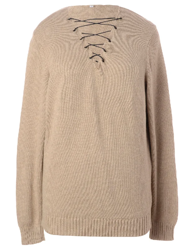 Label Light Brown Lace Up Jumper