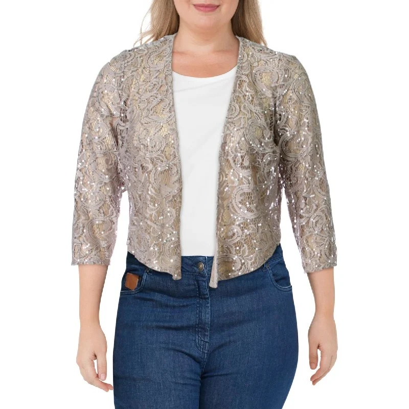 Alex Evenings Womens Lace Sequined Cardigan Top