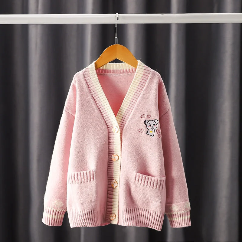 Girls Cardigan Embroidery Knit Sweater