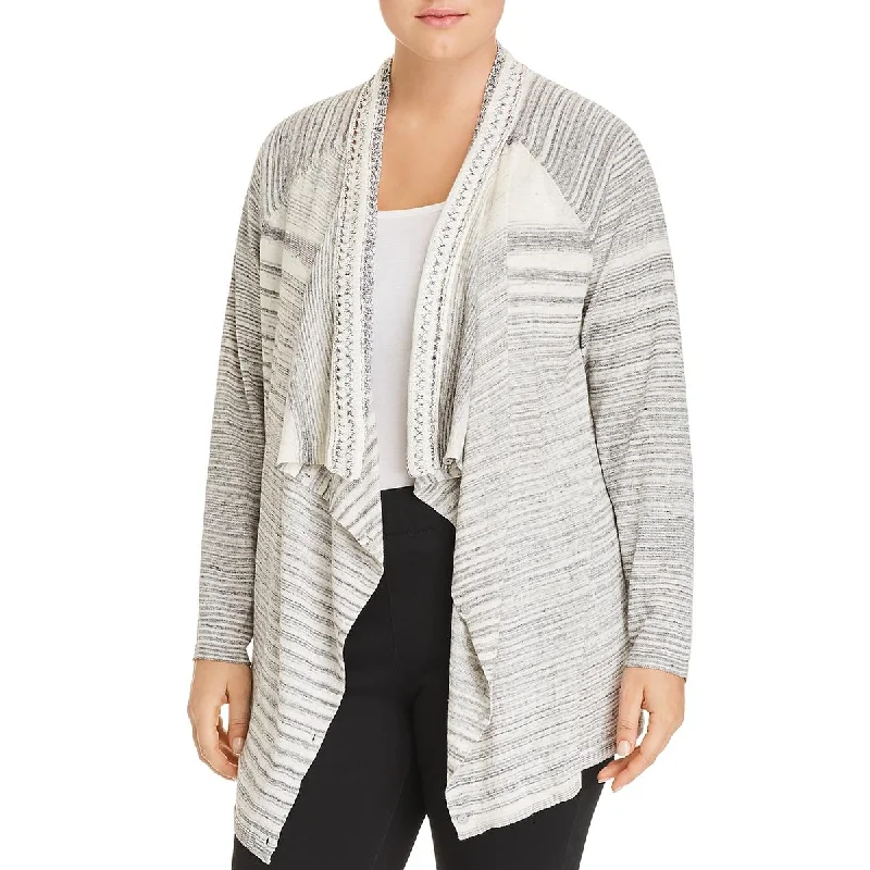 Nic + Zoe Womens Plus Striped Knit Cardigan Top