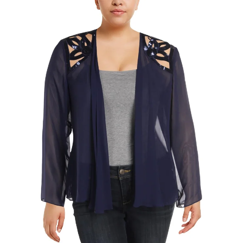 SLNY Womens Chiffon Embellished Cardigan Top