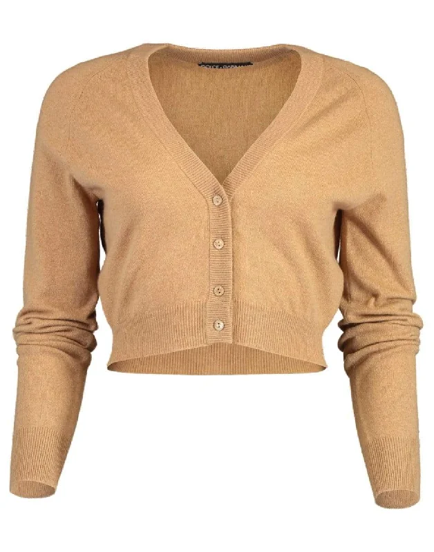 Camel Long Sleeve Cropped Cardigan