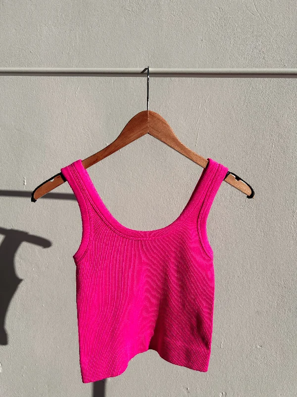 Electric Pink Ribbed Basic Top