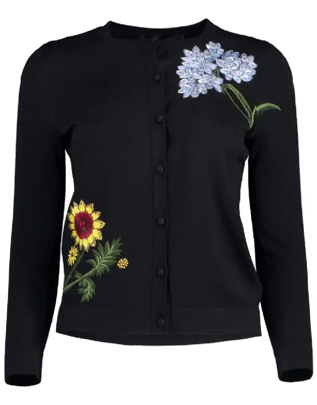 Floral Embroidered Cropped Cardigan