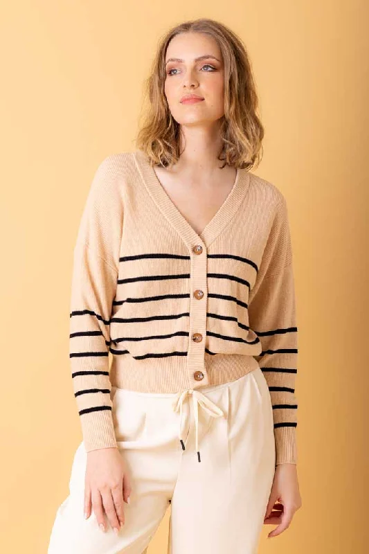 Jenna Striped Cardigan Beige