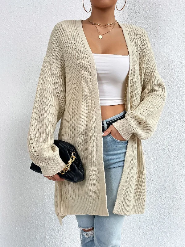 Solid Color Long Sleeves Ribbed Knit Cardigan