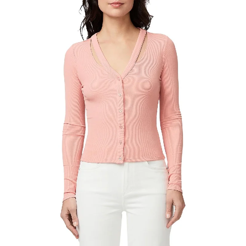 Paige Womens Ribbed Cardigan Pullover Top