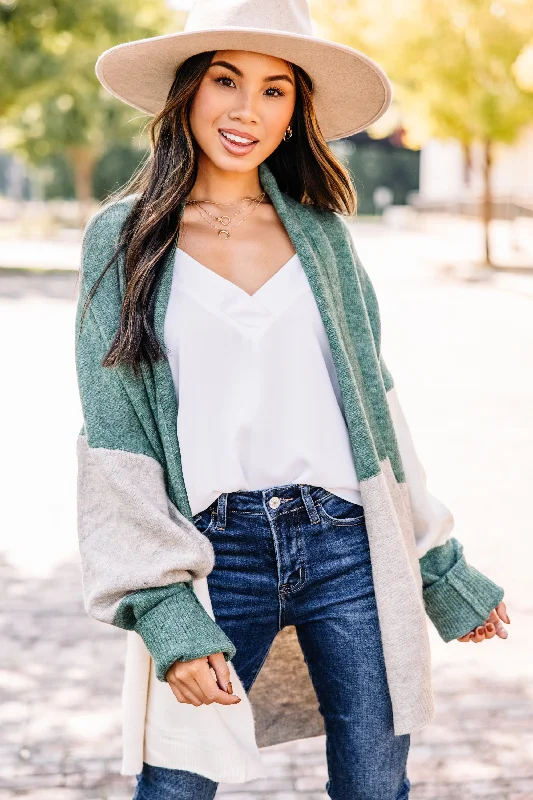 Speak To Your Heart Hunter Green Colorblock Cardigan